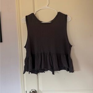 We The Free Charcoal Sleeveless Ruffle Tank